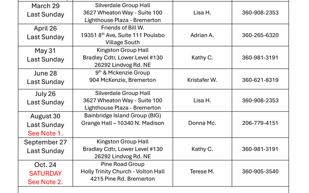 Flyer: District 10 Business Meeting Locations — schedule of upcoming rotating venue dates