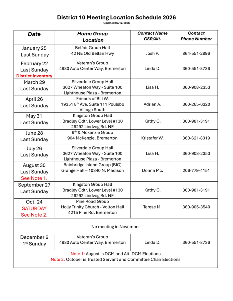 District 10 Meeting Locations flyer