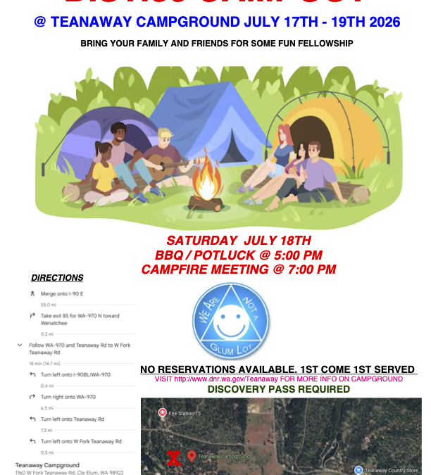 Flyer: District 36 Campout — July 17–19, Teanaway Campground, Cle Elum, WA